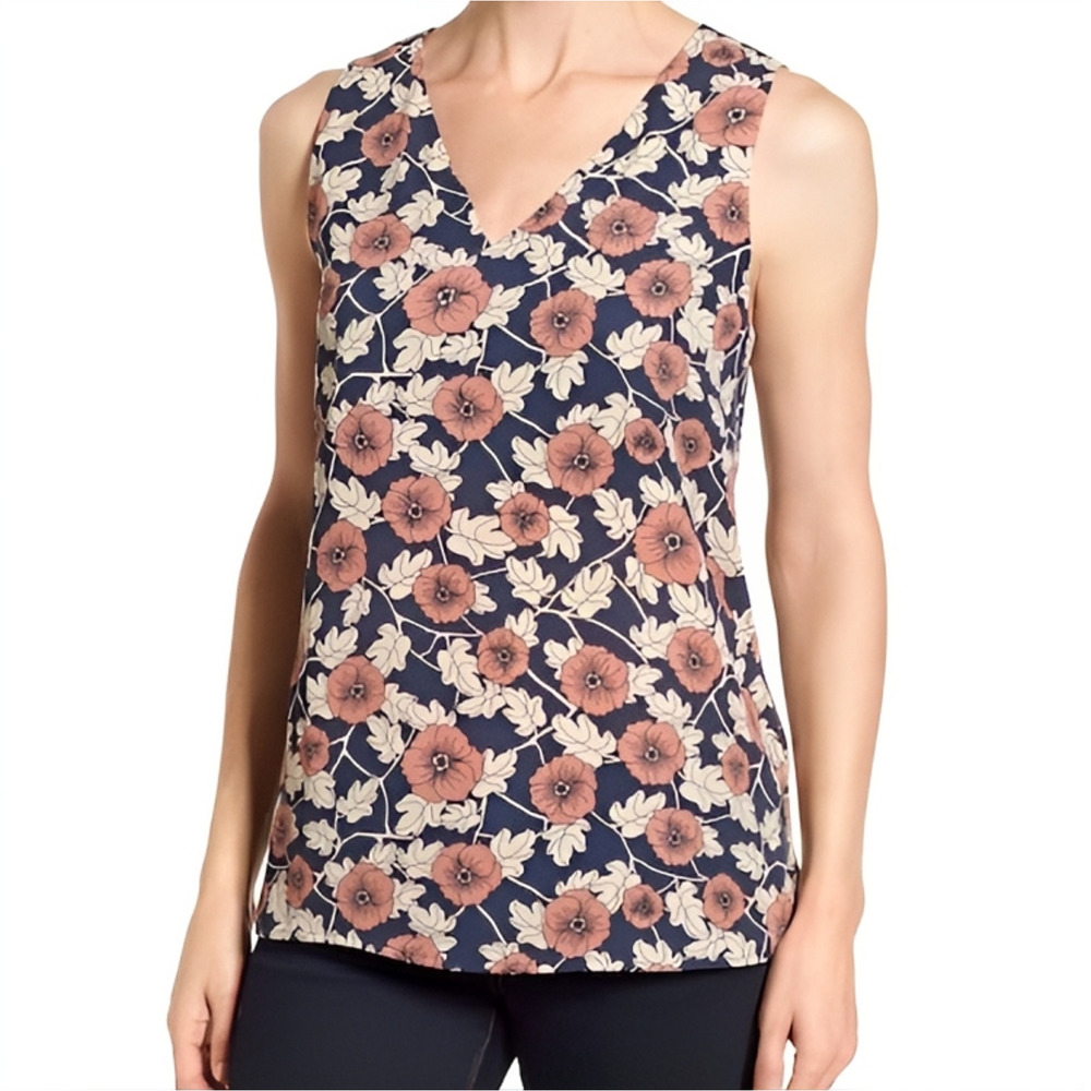 Pleione Size XS Womens Crepe Floral Blouse‎ Tank Top V-Neck Sleeveless Polyester